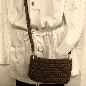 Crossbody purse crocheted phone bag mini bag in chocolate Handmade